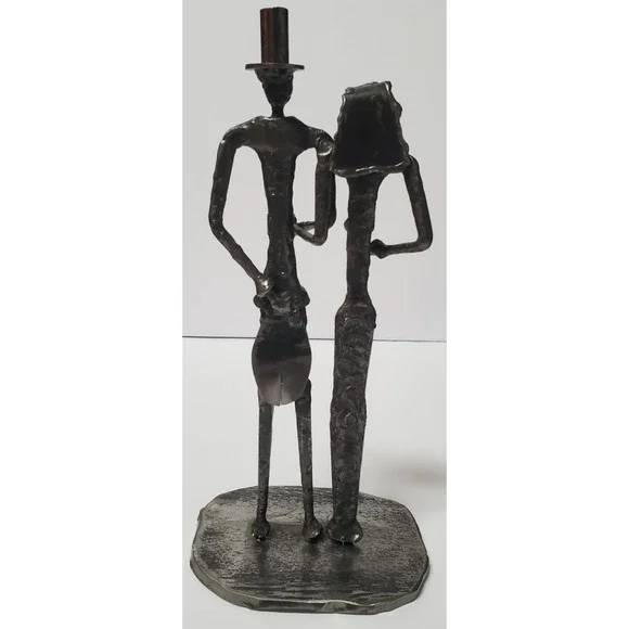 John McPhail Wedding Sculpture Scotland Metal Bride & Groom Top Hat Veil Flowers - Picture 2 of 9